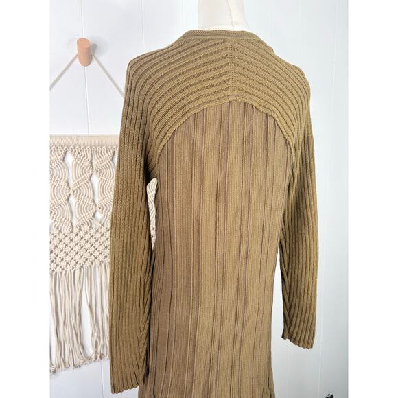 Free People Ribs and Ruffles Tunic Top Size Medium Olive Green Henley Peplum - Picture 10 of 11